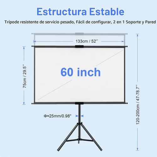 Vista 2 de Soporte de trípode de pantalla de proyector de 60 pulgadas, pantalla de proyección con respaldo negro, soporte de trípode 16:9 HD premium sin