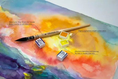 Vista 2 de Juego de Pintura de Acuarela Profesional - 24 Pastillas de Pinturas de Acuarela Transparentes Altamente Pigmentadas con Pincel de Acuarela Sintético