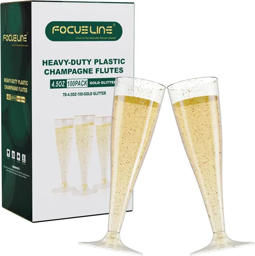 Vista 9 de FOCUSLINE Paquete de 100 copas de champán de plástico de 4.5 onzas, vasos de champán de plástico transparente, vasos desechables para tostado, vasos