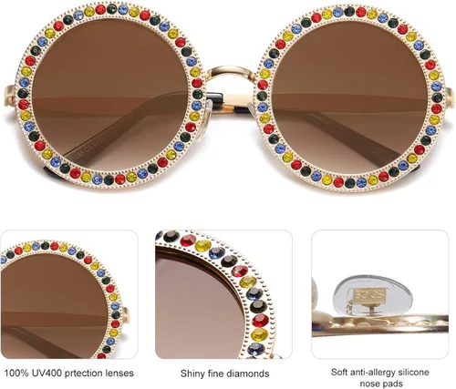 Vista 3 de SOJOS Shining Oversized Round Rhinestone Sunglasses Festival Gem Sunnies SJ1095