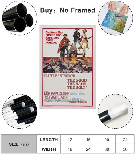 Vista 2 de QMena Póster retro de The Good The Bad And The Fey, póster impreso de alta definición y pósteres de arte de pared impresos en lienzo que se utilizan