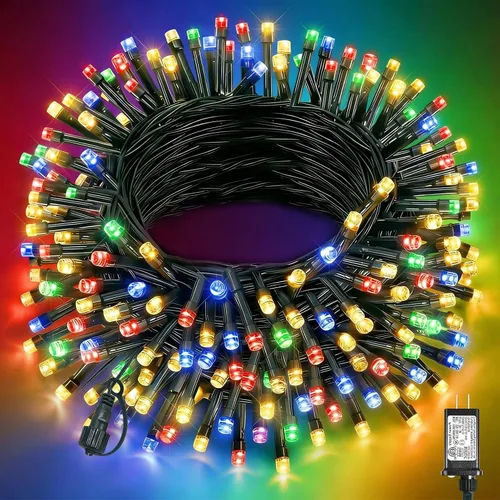 Vista 53 de Tira de luces LED de Navidad de 40 pies para exteriores, luces rojas y blancas de Navidad impermeables, 8 modos y temporizador, luces de árbol