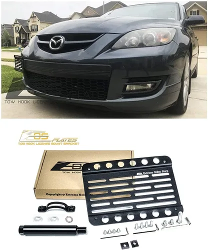 Vista 10 de Extreme Online Store Repuesto para Mazda 3 y MazdaSpeed 3 2004-2009 Placa EOS versión 2 Gancho de remolque para parachoques delantero, soporte