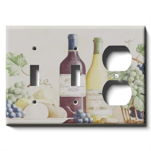 Vista 7 de Placa decorativa para salida - uvas y vino - Receptáculo doble dúplex