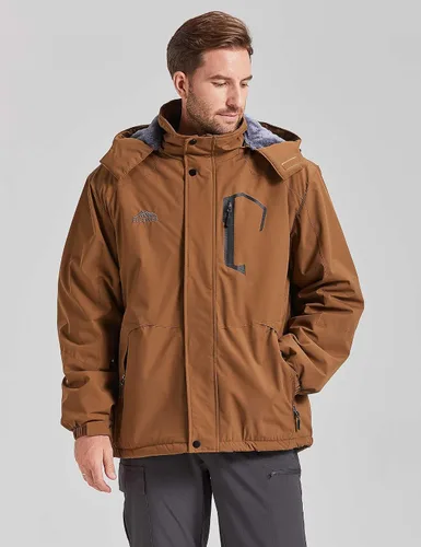 Vista 5 de Chaqueta de esquí impermeable para hombre, abrigo de nieve cálido con capucha, rompevientos