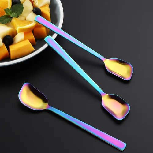 Vista 4 de GoGeiLi Juego de cucharas de helado/postre de arco iris de acero inoxidable