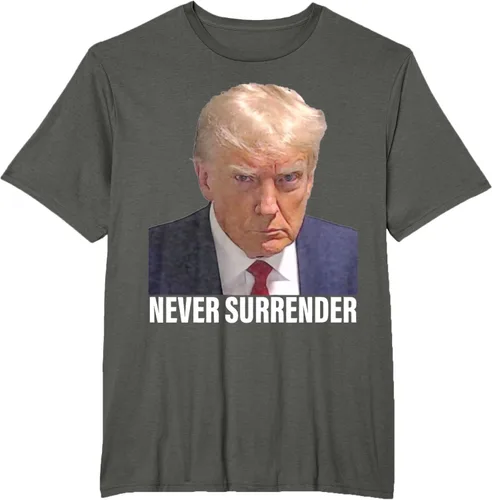 Vista 6 de Camiseta Pro Trump Mugshot Never Surrender para hombre y mujer, Negro