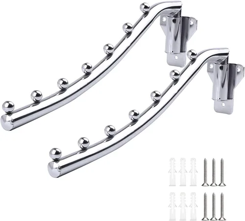 Vista 10 de Perchero plegable montado en la pared, colgador de ropa plegable de acero inoxidable, ganchos de ropa con soporte de brazo oscilante que ahorra