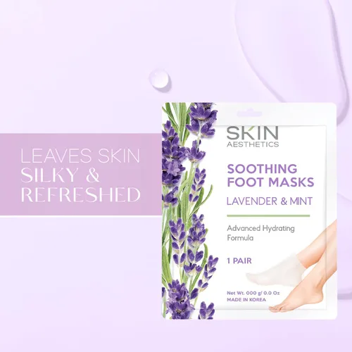 Vista 2 de Skin Aesthetics Mascarillas para pies de lavanda y menta, reparan y suavizan los pies agrietados, hidratantes y exfoliantes, cuidado de la piel
