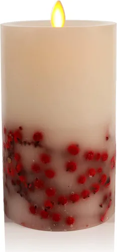 Vista 8 de Luminara Vela LED sin llama, de cambray suave, incrustada en concha y estrella de mar, pilar de llama móvil, cera real sin perfume con borde