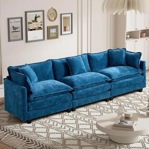 Vista 7 de Sofá seccional modular convertible de 76.7", sofás de dos plazas de chenilla con asiento profundo y cojines tipo loveseat para sala de estar, Beige