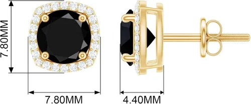 Vista 6 de Aretes de ónix negro vintage de 12 CT con halo de diamantes (calidad AAA)