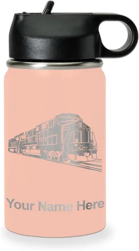 Vista 45 de LaserGram Botella de agua personalizada, tren de carga, acero inoxidable de doble pared aislada al vacío con popote superior, regalo grabado