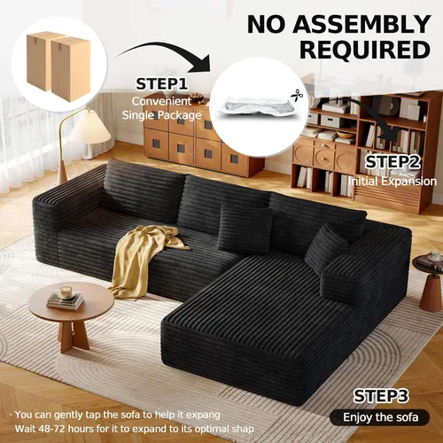 Vista 9 de Sofá modular de 108.2 pulgadas con asiento profundo, sofá de pana en forma de L sin hueso, comodidad moderna, sofá nube de gran tamaño para sala