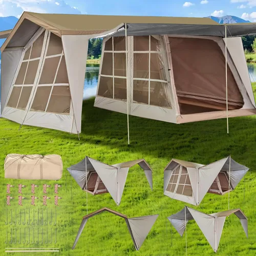 Vista 10 de DanCoom Tiendas de campaña para 4/6/8/12 personas, fácil instalación, impermeable, tienda de campaña con lluvia, tienda familiar grande portátil