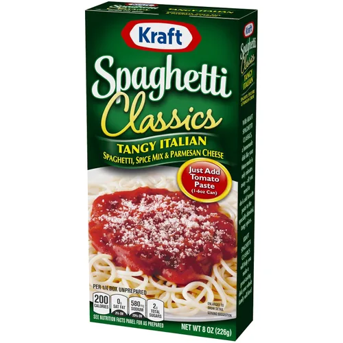 Vista 6 de Mezcla de comida de espaguetis Kraft, espaguetis italianos, especias y queso parm, 8 onzas Listo en menos de 30 minutos, solo tienes que añadir