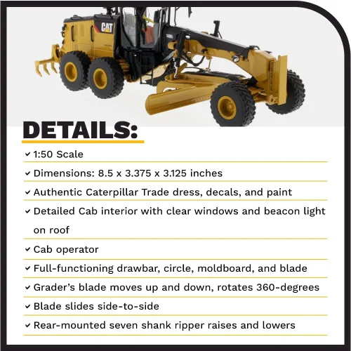Vista 4 de Diecast Masters 1:50 Caterpillar 14M3 Motoniveladora High Line Series Cat Trucks & Construction Equipment Scale Model Collectible 85545
