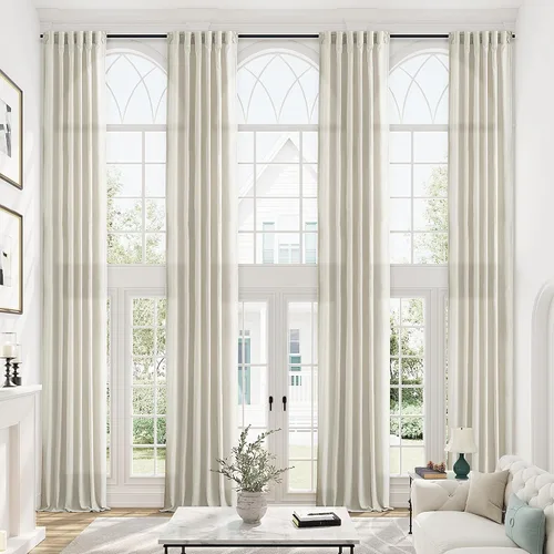 Vista 17 de mstexa Cortinas de lino gris de 132 pulgadas para techos altos, sala de estar, protección de privacidad, filtrado de luz, cortinas extralargas