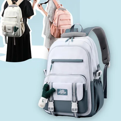 Vista 2 de Mochila Kawaii con bonitos accesorios colgantes, bolsa de viaje, grande, impermeable, informal, para mujeres y hombres, Azul, Mochila Kawaii