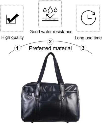 Vista 8 de Mikikit Bolsa de viaje portátil de cuero para hombre, bolsa de hombro para portátil, maletín para libros, para hombre, uniforme japonés, bolsa