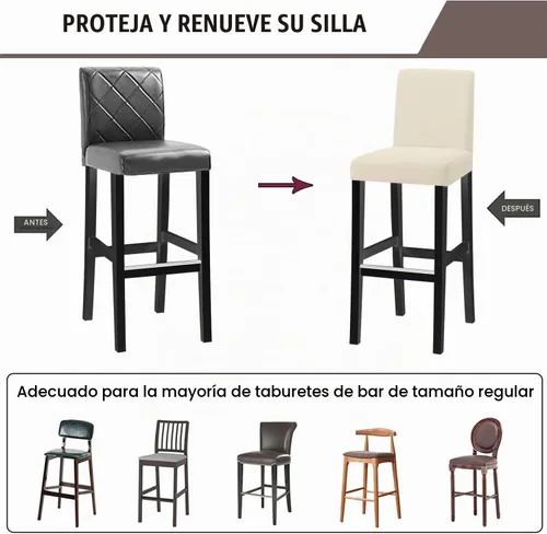 Vista 4 de Cubiertas de taburete de bar impermeables, fundas elásticas lavables (beige, 2 piezas)