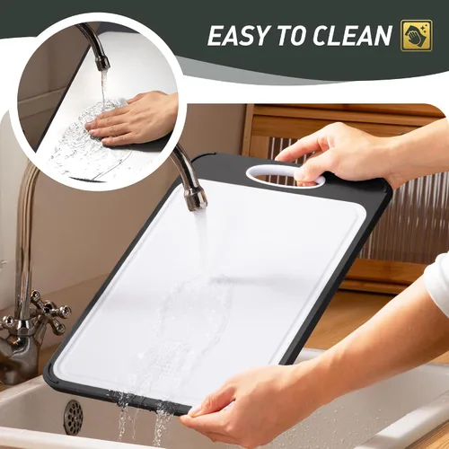 Vista 5 de Tabla de cortar de acero inoxidable 2 en 1 con mango para cortar las mejores tablas de cortar no tóxicas Tablas de cortar de 2 caras para cocina