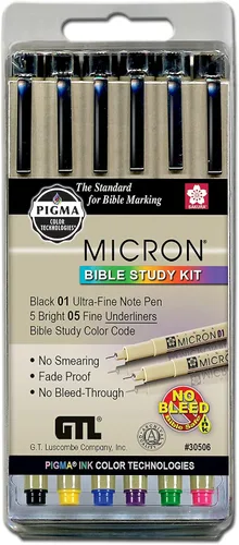 Vista 6 de Pigma, juego de lápices tipo microfibras Micron Bible Study (3050-6)