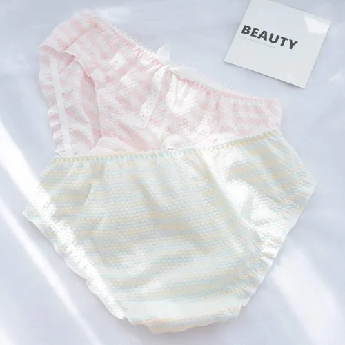 Vista 6 de Bragas japonesas a rayas bikini de algodón Anime azul rosa Cosplay ropa interior 2 unidades calzoncillos