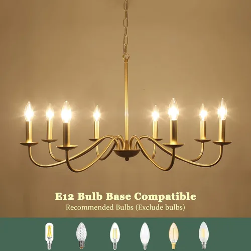 Vista 6 de Candelabro Dorado de 8 Luces Candelabro Moderno de Granja Accesorios de Iluminación Candelabro Colgante Rústico de Velas para Sala de Estar