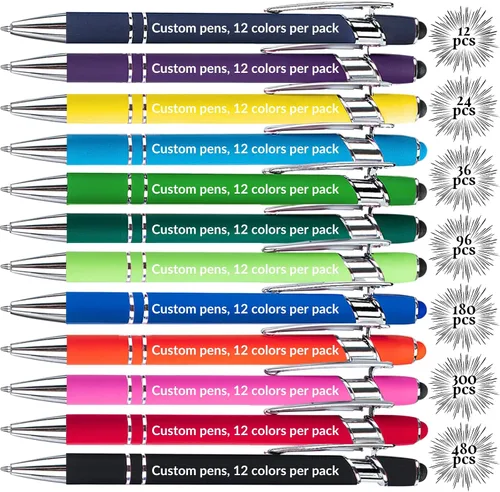 Vista 3 de Bolígrafos personalizados (paquete de 12) – Bolígrafos de metal grabados personalizados con nombre/logotipo, bolígrafos personalizados a granel