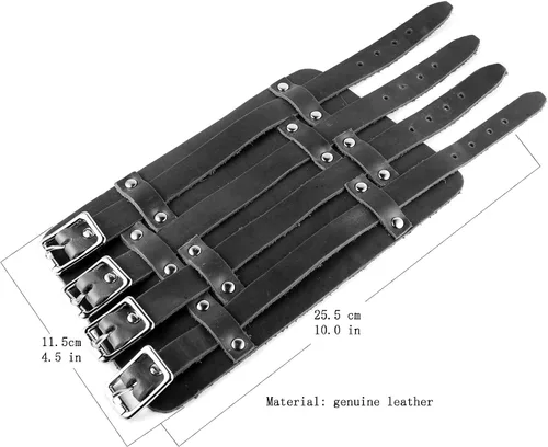 Vista 4 de HZMAN Brazalete ancho de cuero para hombre con correa triple y hebilla de cierre de armadura para brazo, 4 filas