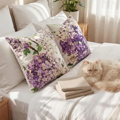 Vista 9 de Juego de 2 fundas de almohada decorativas de terciopelo con flores de hortensias moradas de 18 x 18 pulgadas, fundas de almohada decorativas