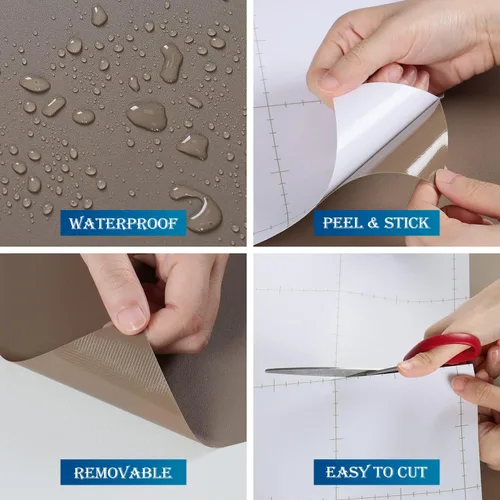 Vista 4 de FunStick Papel tapiz grueso marrón tostado para despegar y pegar, papel adhesivo marrón mate para gabinetes, estantes, gabinetes de cocina, papel