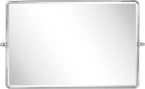 Vista 11 de TEHOME Espejo rectangular horizontal de estilo rústico con marco de metal negro y pivote redondeado para baño, espejos de tocador biselados 2-Negro
