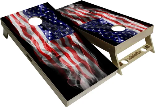Vista 13 de Serie American Flag – Tablas de cornhole prémium con portavasos y un asa, incluye 2 tablas de cornhole regulables de 4 x 2 pies con madera
