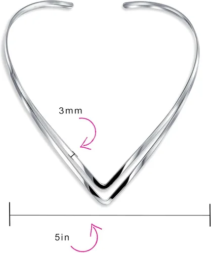 Vista 3 de Gargantilla básica simple con doble forma de V collar geométrico para mujer plata esterlina 925 Metal