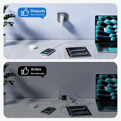 Vista 5 de sccvee Cargador USB C de 140 W GaN, adaptador de corriente para portátil de 100 W, bloque de carga rápido, estación de carga de 4 puertos USB C 140W