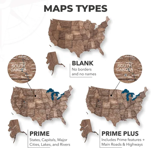 Vista 4 de Enjoy The Wood Wooden USA Mapa visitado Lugares visitados (pequeño, nogal oscuro)