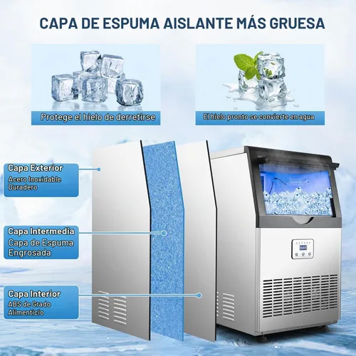 Vista 3 de Máquina comercial de hielo de 90 libras/24 horas, máquina de hielo de acero inoxidable bajo encimera o independiente con almacenamiento de 25