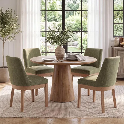 Vista 16 de HNY Juego de 2 sillas de comedor modernas con cómodo soporte de espalda, sillas de comedor tapizadas de lino suave con patas de madera maciza