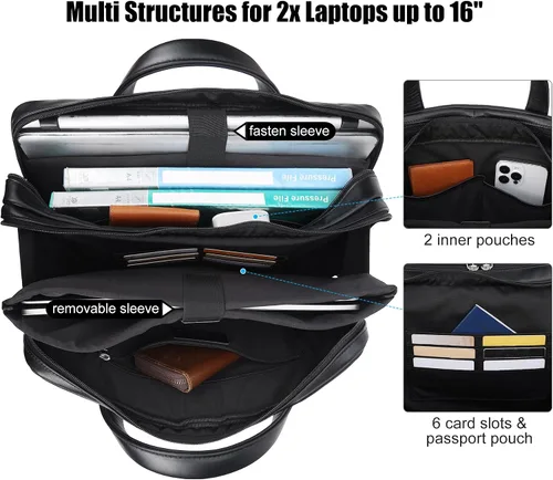 Vista 5 de Masa Kawa Maletín de Cuero para Hombre de 15.6", 17" para Computadora Portátil, Bolso de Negocios, Viaje, Trabajo, Mensajero, Bandolera, Bolso