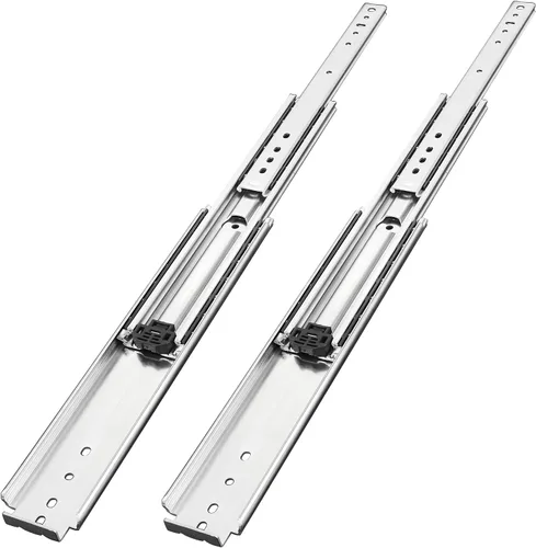 Vista 2 de 1 par de guías de cajón resistentes de 20 pulgadas y 500 libras con tornillos, montaje lateral, extensión completa, 3 rodamientos de bolas