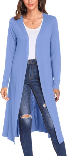Vista 25 de Bluetime Women Open Front Maxi Cardigan Negro