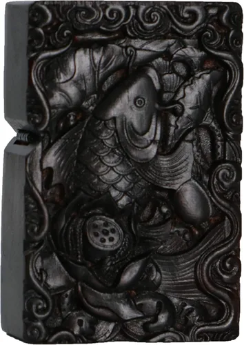 Vista 19 de Caja de carcasa de madera de ébano negro natural tallada para módulo Zippo (Serpiente Cobra)