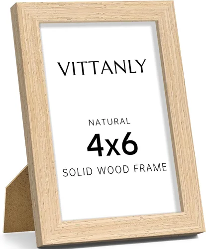 Vista 15 de Vittanly - Marco de fotos de 4 x 6 pulgadas de madera maciza con plexiglás, incluye paspartú de 3,5 x 5, para colgar en la pared o poner sobre una