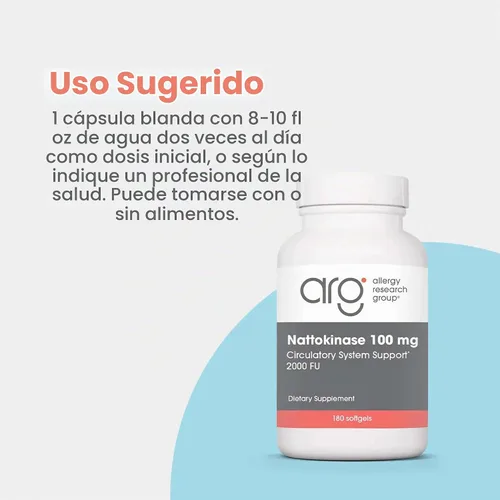 Vista 3 de Allergy Research Group - Suplemento Nattoquinasa NSK-SD 2000 FU, 100mg