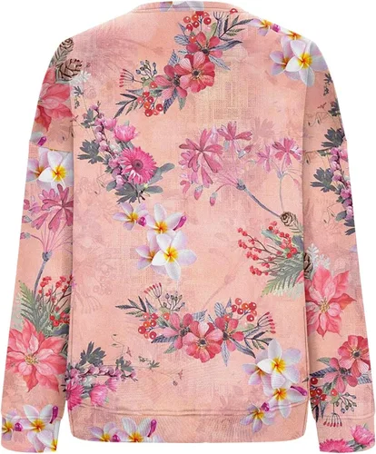 Vista 6 de Sudaderas con cuello redondo para mujer, con estampado gráfico, vintage, con abertura lateral, ligeras, sin botones