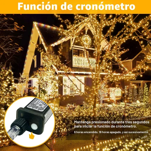 Vista 3 de Guirnalda de luces blancas cálidas de 33 pies, 100 luces LED impermeables en cable transparente, para interiores y exteriores, Navidad, boda, patio