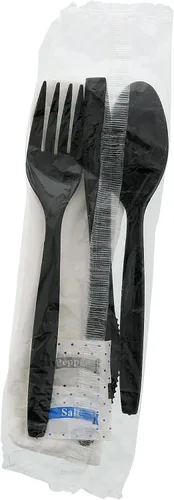 Vista 2 de Kit de 6 piezas negro mediano de peso grande tenedor-cucharadita-cuchillo-12" x 13" servilleta S&P