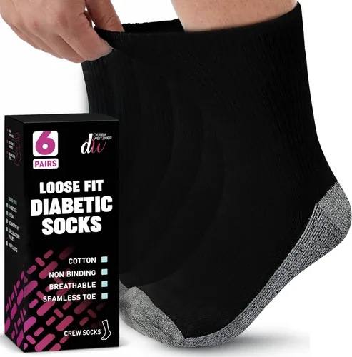 Vista 18 de Debra Weitzner Diabetic Socks For Men and Women Loose Fit Non-Binding Cotton Crew Socks 6 Pairs 6 pares de color beige